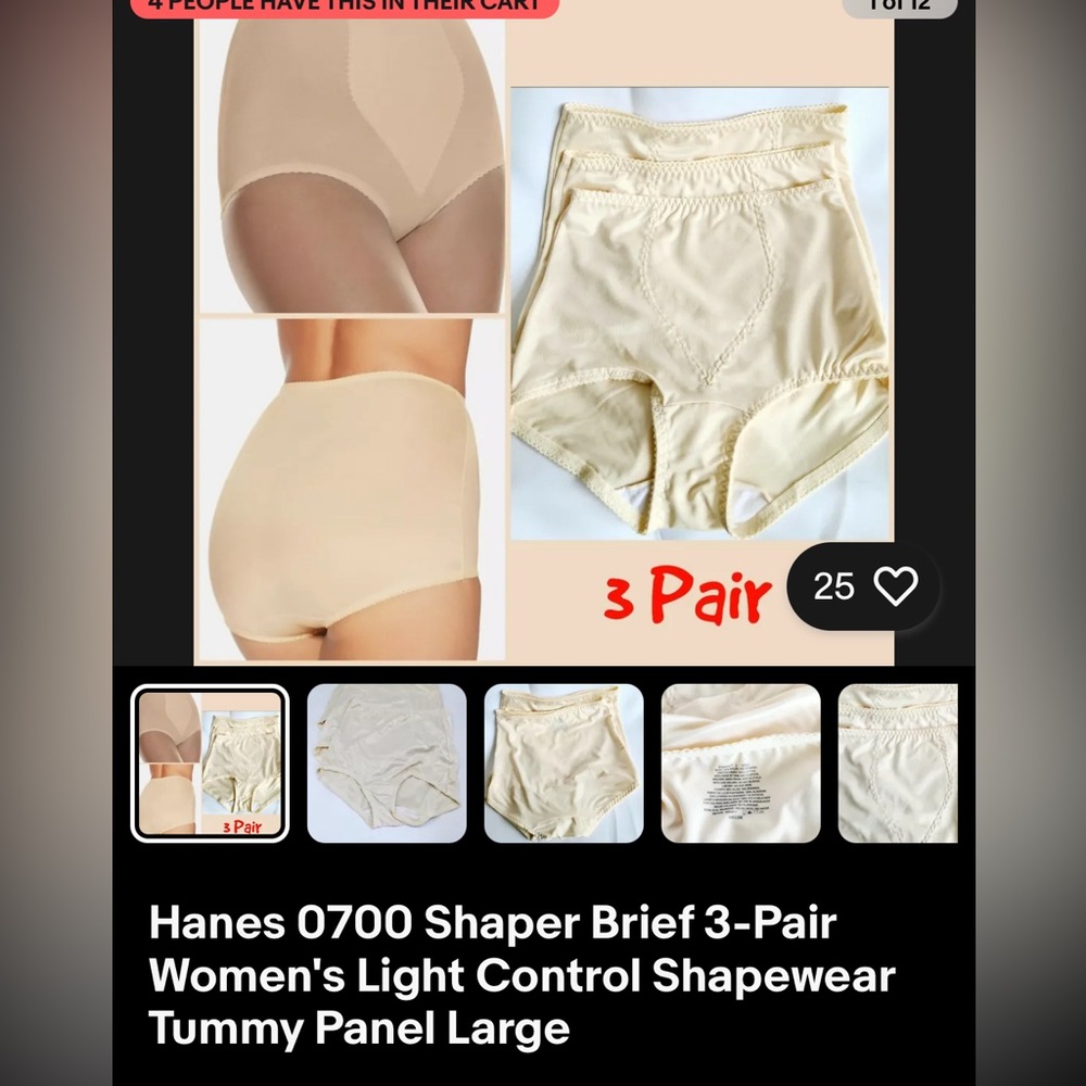 Hanes 0700 Shaper Brief 3-Pair Women's Light Control Shapewear Tummy Panel Large